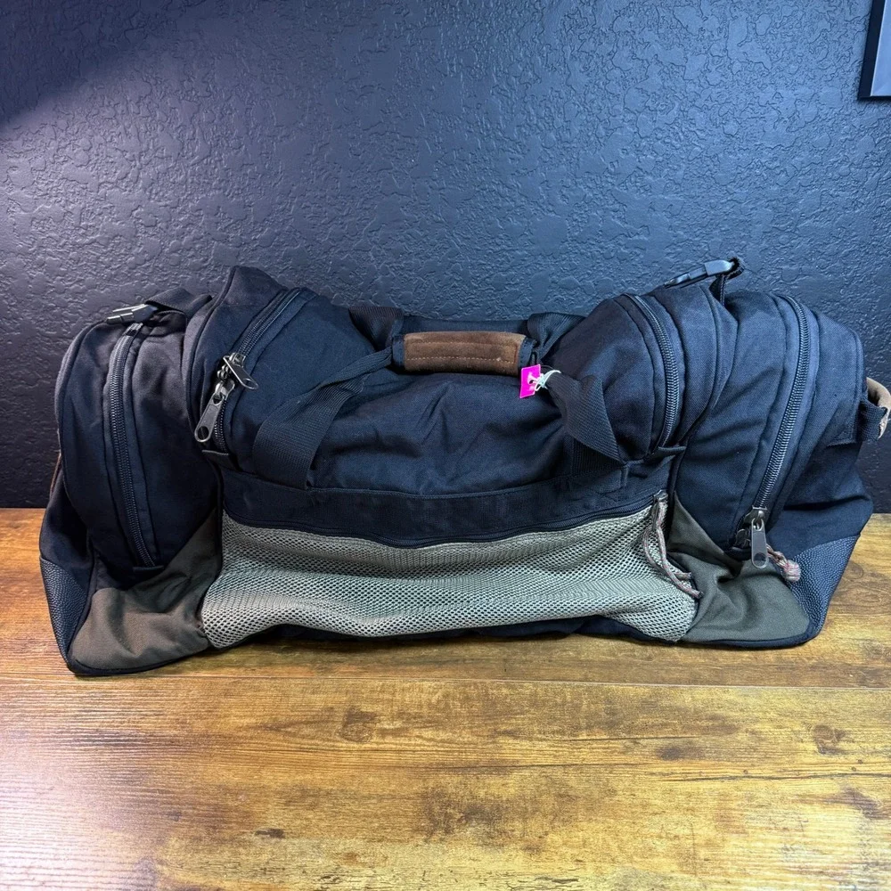 Timberland Large Duffle Bag Black Olive Canvas Suede Travel Gym Luggage Mens OS